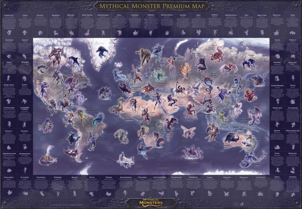 Mythical Monsters 1194 x 841mm Canvas Wall Map