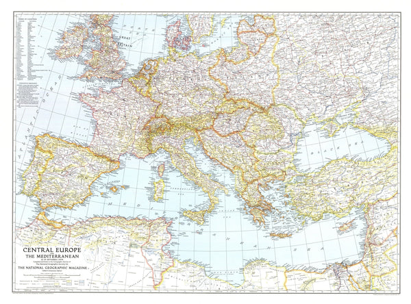 Central Europe and the Mediterranean - Published 1939 by National Geographic