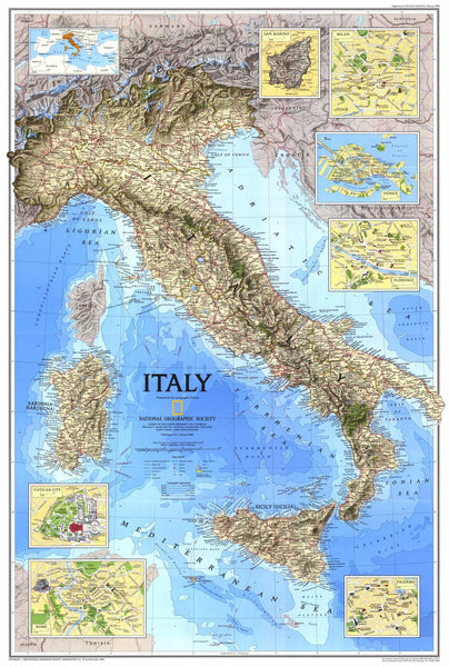 Italy Wall Map - Published 1995 by National Geographic