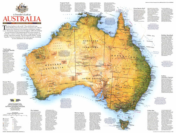 Traveler's Look At Australia Map 1988 by National Geographic