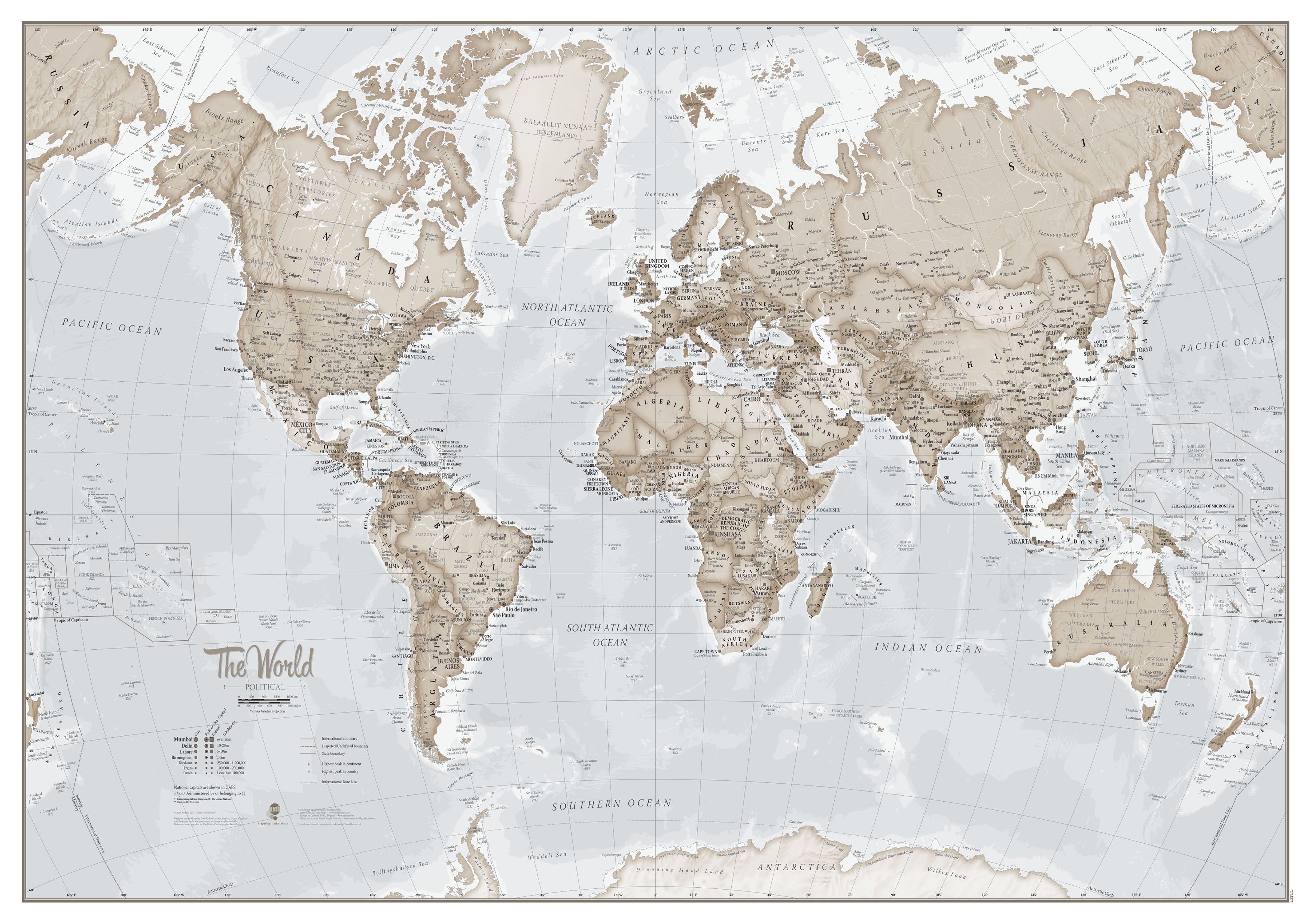 Us Map Neutral Neutral World Map as Art Laminated Wall Map | Shop Mapworld