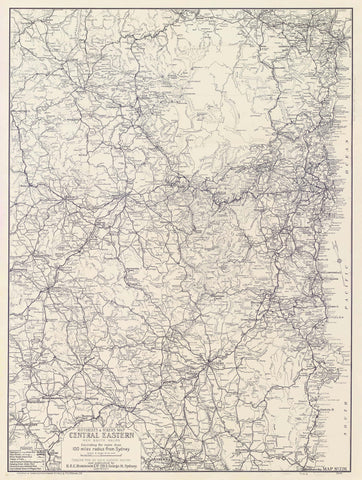 Central Eastern New South Wales Motorist's & Hiker's Map by Robinson published 1932