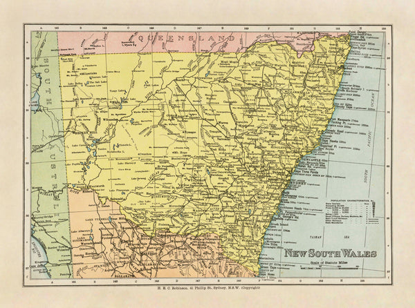 New South Wales Wall Map by Robinson published 1908
