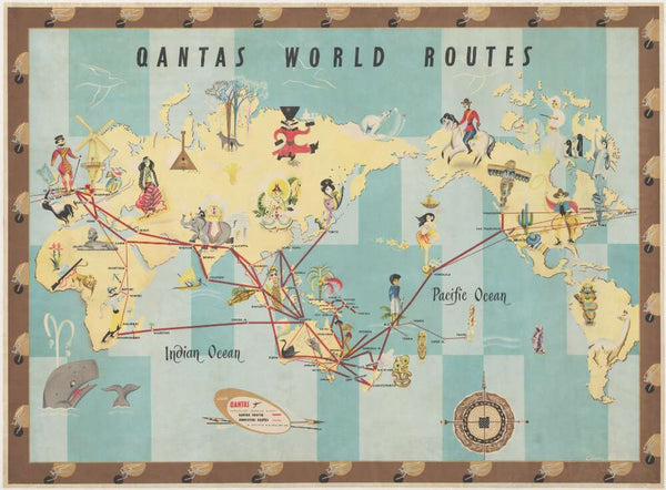 TRAVEL POSTER - Qantas Vintage Poster World Routes