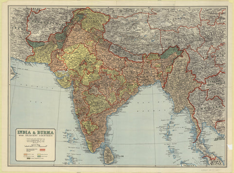 India & Burma Historic Wall Map 1943 by H.E.C Robinson 950 x 710mm