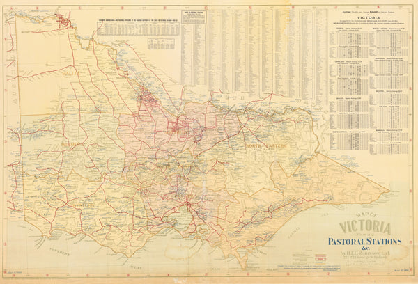 Victoria Pastoral Stations 1927 H.E.C Robinson Wall Map