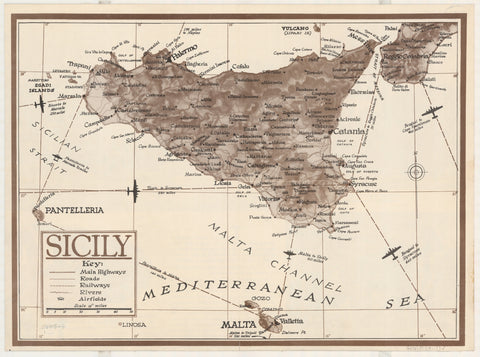 Sicily Historic Wall Map published 1941