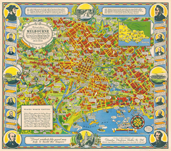 Pictorial Map of Melbourne by Dale published 1934