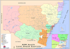 New South Wales Health & Hospitals Map 1190 x 870mm Wall Map