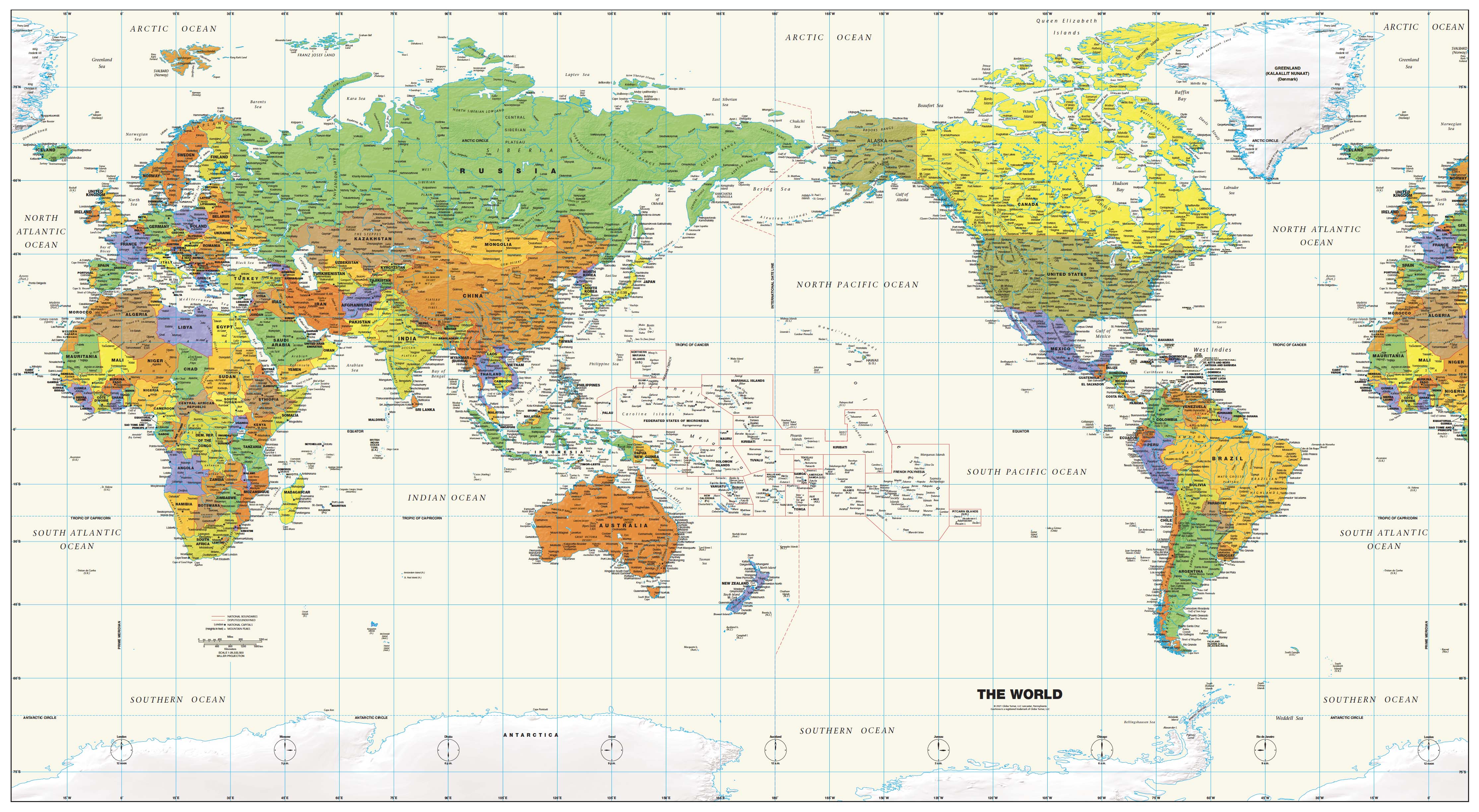 Pacific Map Distances Pacific-Centered World Wall Map | Shop Mapworld