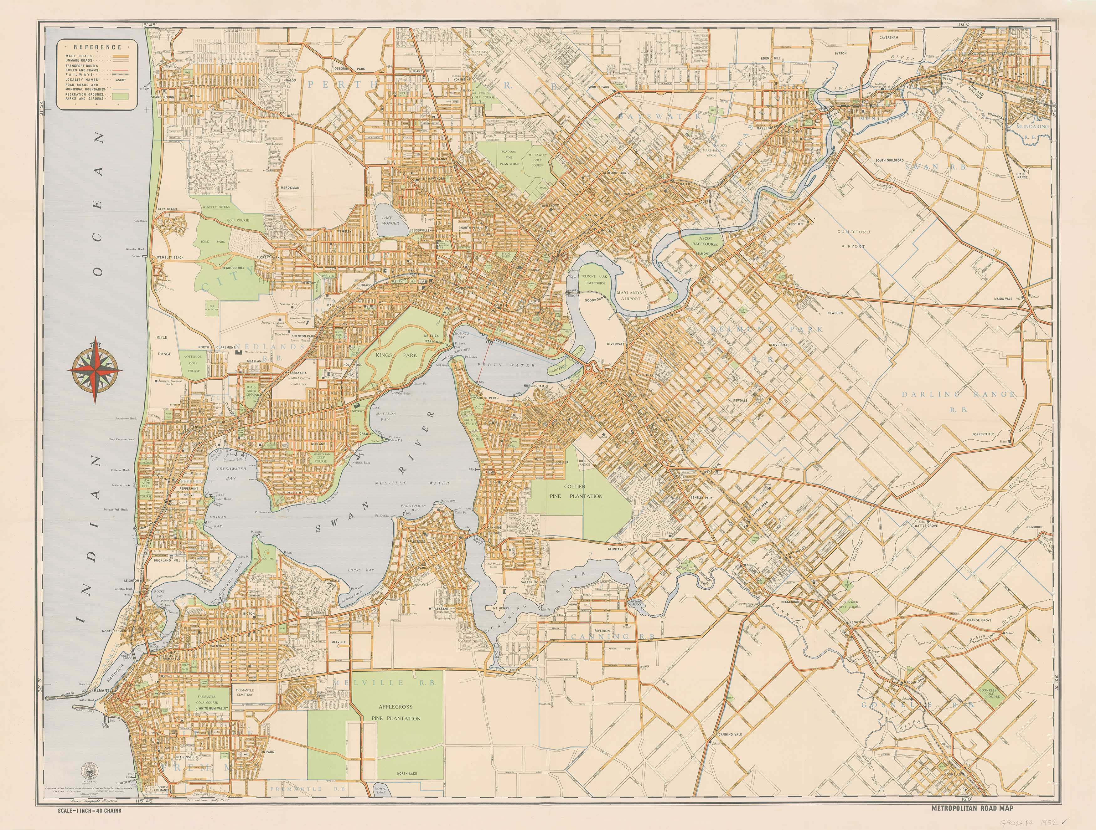 Perth Historic Wall Map 1952, Buy historic map of Perth - Mapworld