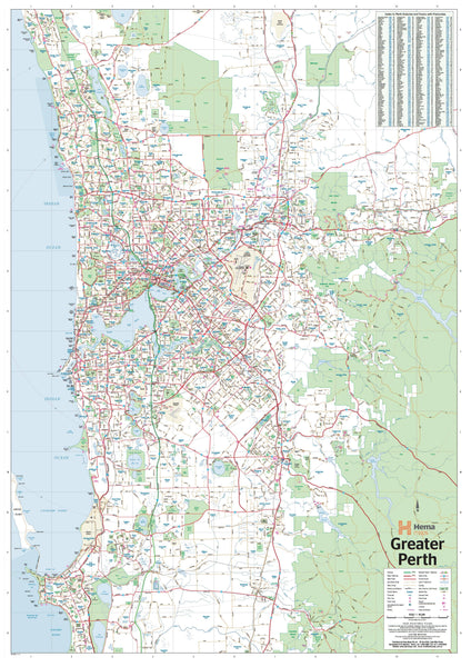 Perth & Region Hema 700 x 1000mm Laminated Wall Map with Hang Rails