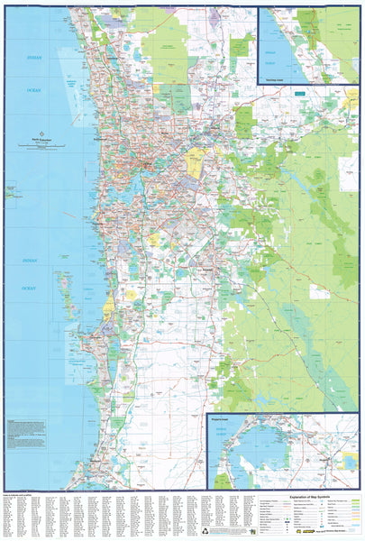 Perth UBD map 690 x 1000mm Laminated Wall Map with Hang Rails