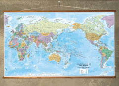 World Political Supermap on Canvas 1400mm x 840mm (Pacific) with FREE Map Dots - Cosmographics