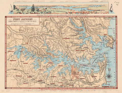 Port Jackson & Middle Harbour also Parramatta & Lane Cove Rivers Wall Map 1894