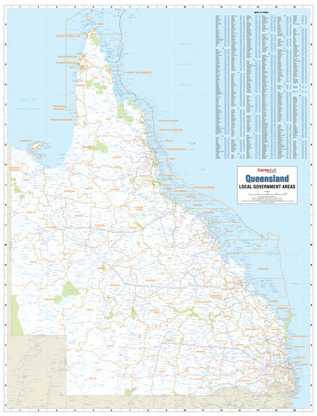 Queensland Local Government Areas Map Laminated Wall Map with Hang Rails