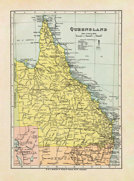 Queensland Wall Map by Robinson published 1908