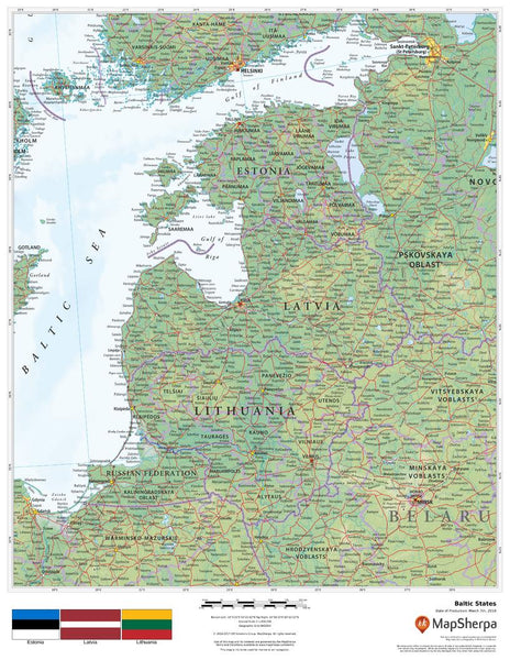 Baltic States Wall Map 432 x 559mm