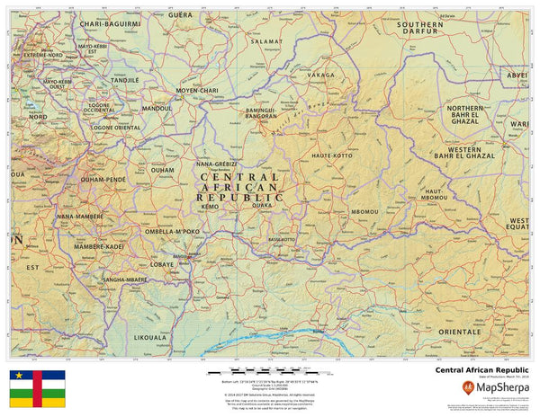 Central African Republic Wall Map 559 x 432mm