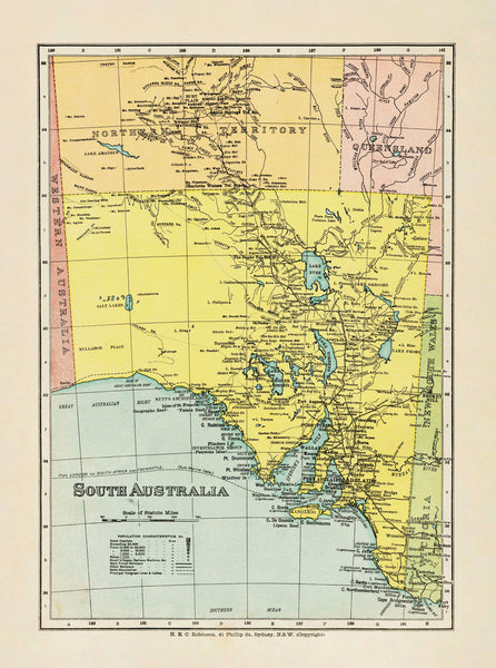 South Australia Wall Map by Robinson published 1908