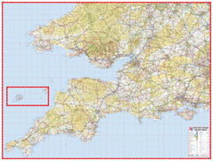 South West England A-Z 1157 x 876mm Wall Map