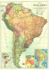 South America Wall Map - Published 1921 by National Geographic