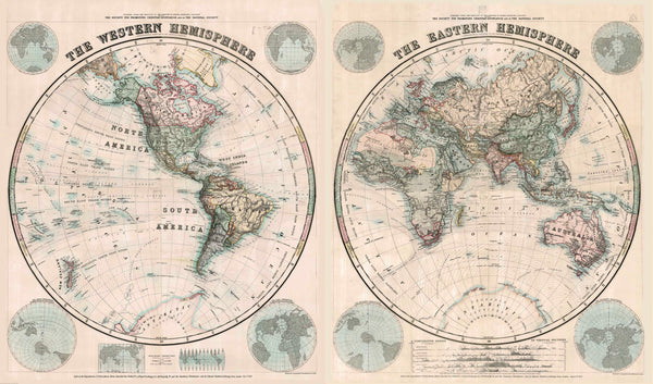 Stanford's Eastern and Western Hemispheres World Map (1877)