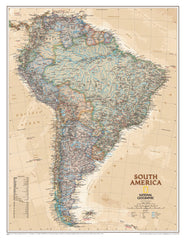 South America Executive Antique Style National Geographic 599 x 770mm Wall Map