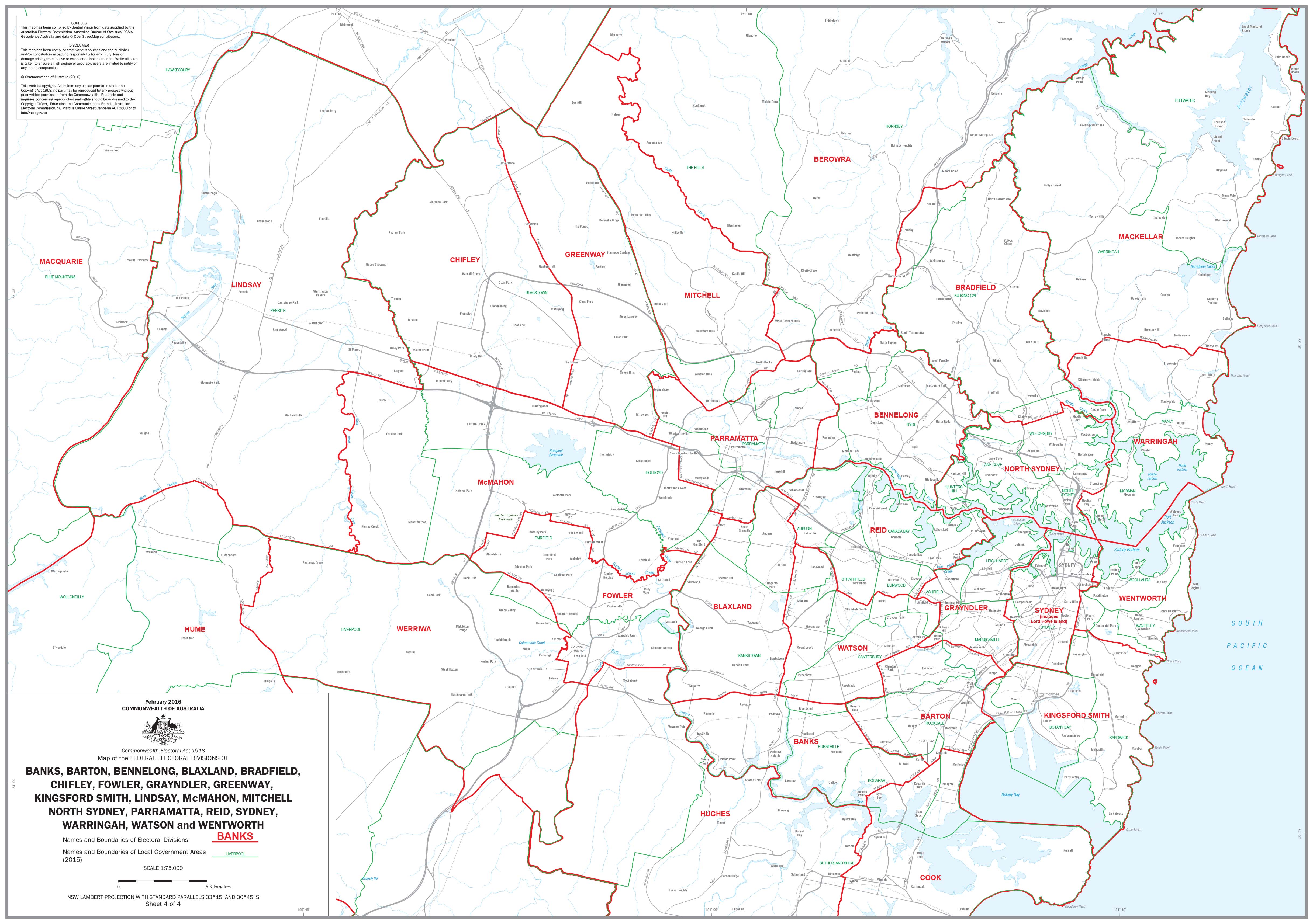 New South Wales Electoral Divisions and Local Government Areas Map ...