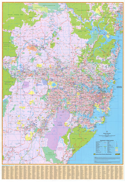 Sydney UBD 262 Map 690 x 1000mm Laminated Wall Map with Hang Rails