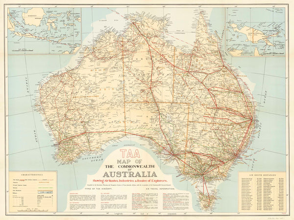 Trans Australia Airlines (TAA) Map of Australia 1948