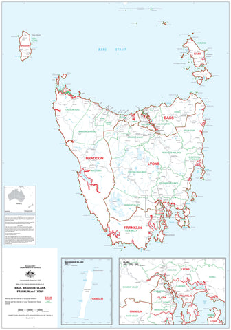 Tasmania Federal Electoral Divisions and Local Government Areas Map