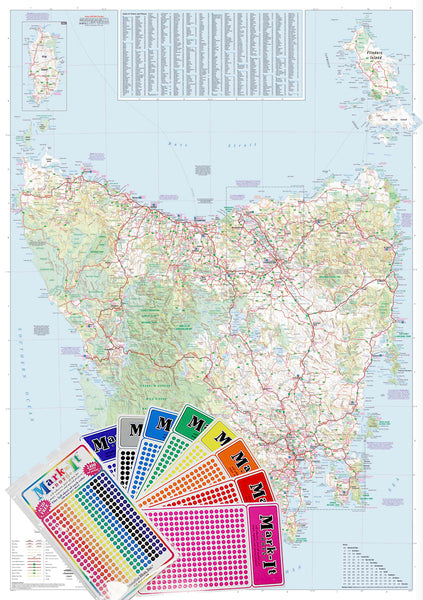 Tasmania Hema 1000 x 1430mm Supermap Laminated Wall Map with Free Map Dots