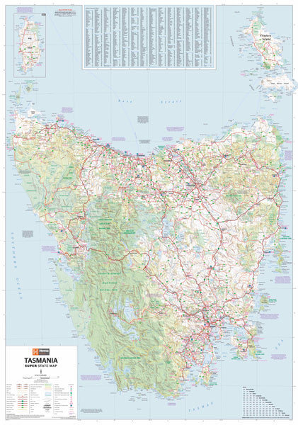 Tasmania Hema 1000 x 1430mm Supermap Laminated Wall Map with Hang Rails