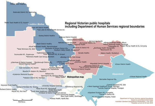 Victoria Rural Hospitals 1000 x 680mm Wall Map