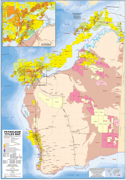 Western Australia Petroleum Titles 700 x 1000mm Wall Map