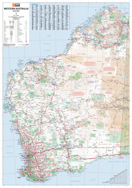 Western Australia Hema 1000 x 1400mm Supermap Laminated Wall Map with Hang Rails