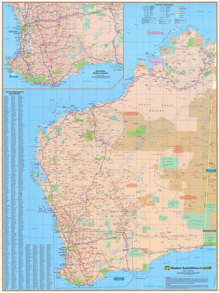Western Australia UBD map 690 x 1000mm Laminated Wall Map with Hang Rails