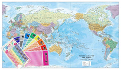 World Political Supermap on Canvas 1400mm x 840mm (Pacific) with FREE Map Dots - Cosmographics