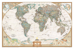World Executive Antique Style National Geographic 1550 x 1080mm (Africa Centred) Large Laminated Wall Map with Hang Rails
