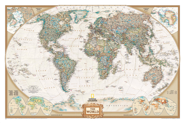 World Executive Antique Style National Geographic 1550 x 1080mm (Africa Centred) Large Laminated Wall Map