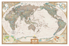 World Executive Antique Style National Geographic 1550 x 1040mm (Pacific Centred) Large Laminated Wall Map