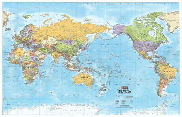 World Hema Political (Pacific) Large Laminated Wall Map with Hang Rails