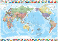 World & Flags Hema (Pacific) Classic 1010 x 650mm Large Canvas Wall Map